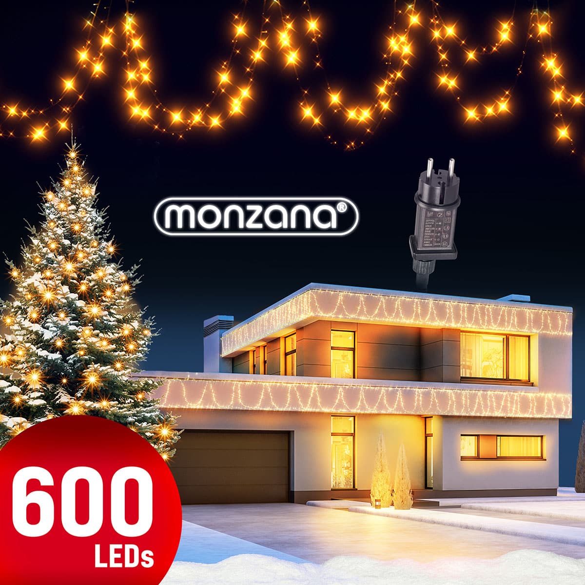 foto del prodotto catena di luci natale 600 led bianco caldo 60m