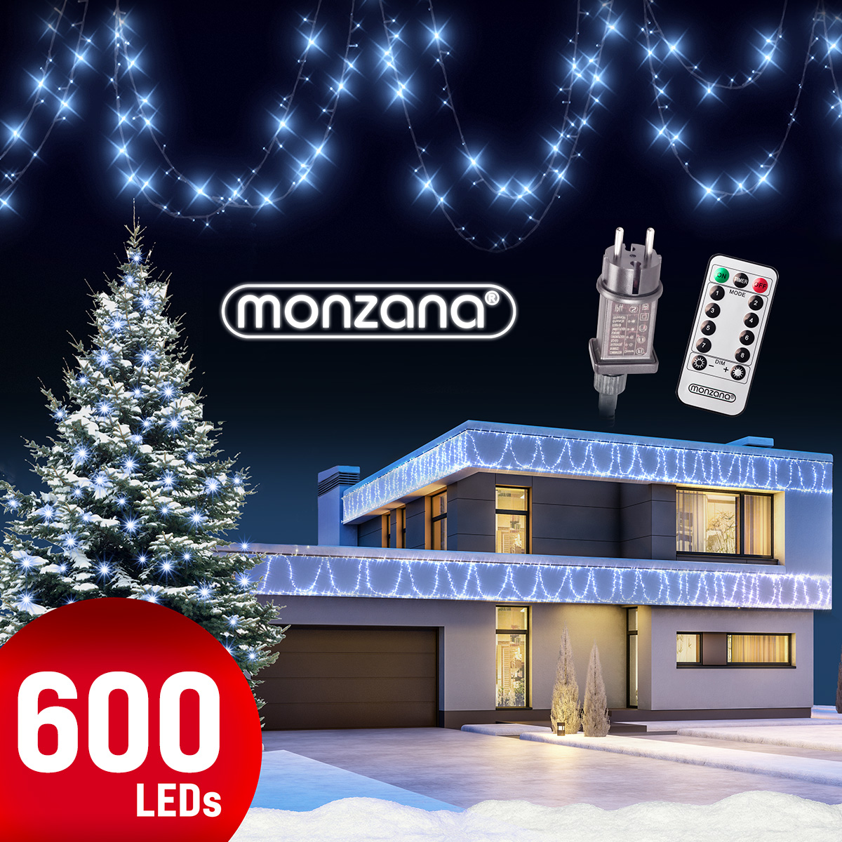 foto del prodotto catena di luci natale 600 led bianco freddo 60m telecomando