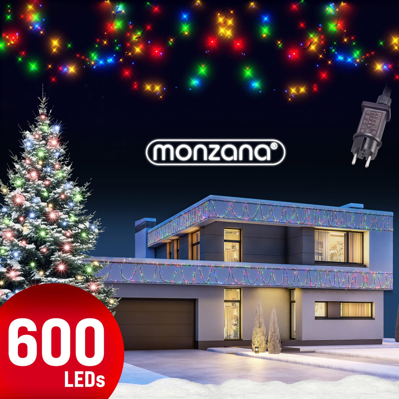 foto del prodotto catena di luci natale 600 led colorato 60m