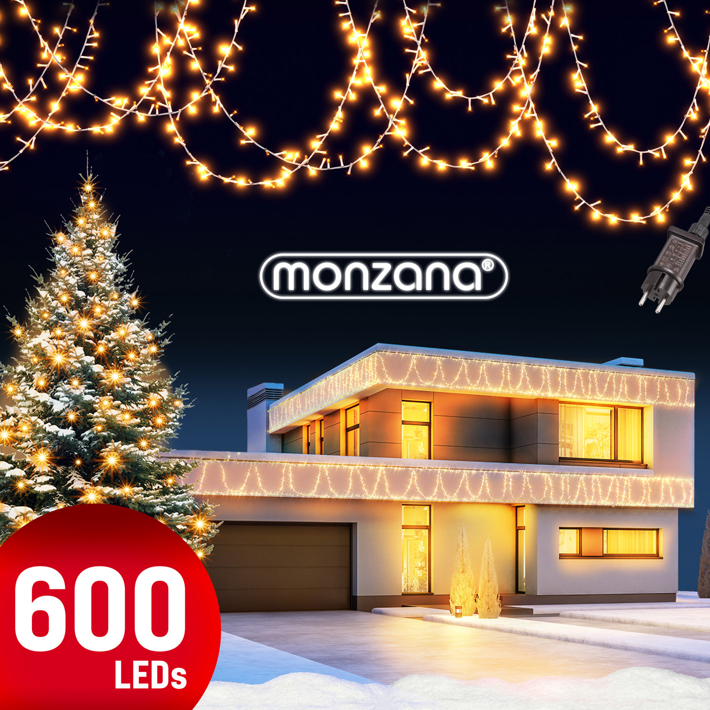 foto del prodotto catena di luci natale 600 led transparente bianco caldo 60m