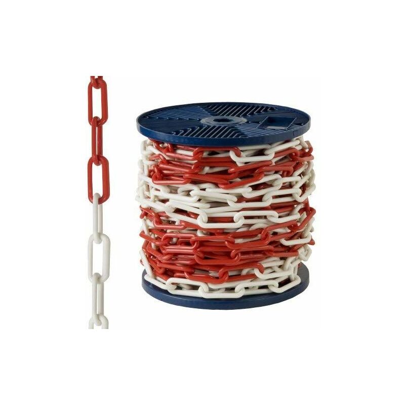 foto del prodotto catena di plastica per il parcheggio e sicurezza, bianca e rossa, 6 mm, da 5 a 50 metri lunghezza 25 metri