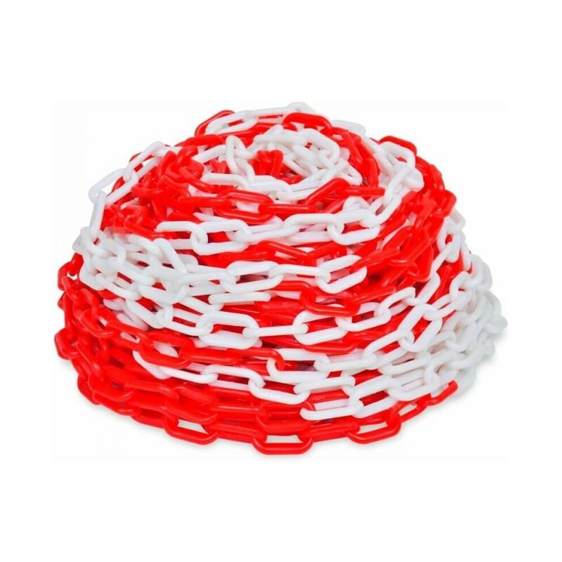 foto del prodotto catena di segnalazione in plastica rossa e bianca da 6 mm x 10 m