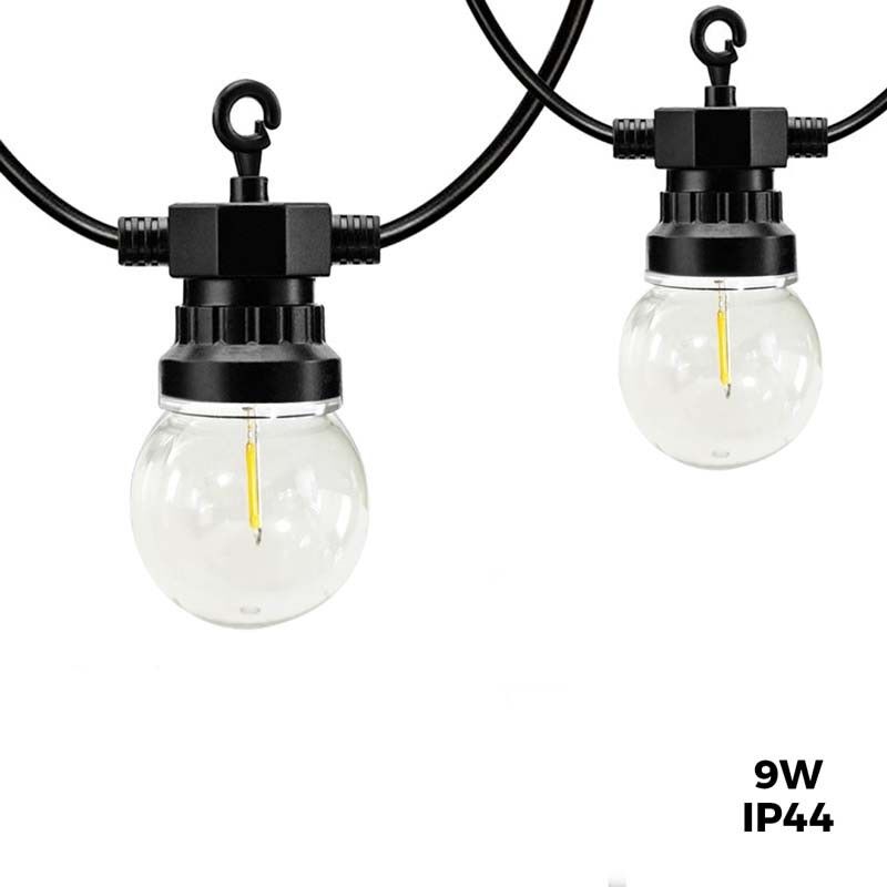 foto del prodotto catena led 10m 3m con 20 lampadine in bianco caldo 9w