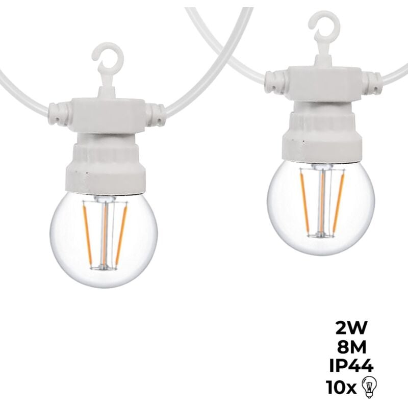 foto del prodotto catena led cavo bianco 10 lampadine led 3000 k 8 metri bianco caldo