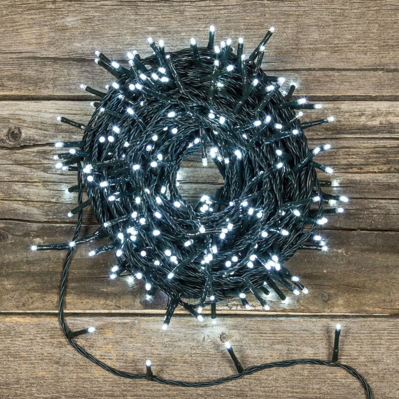 foto del prodotto catena lineare natalizia miniled da 3 mm con 8 giochi di luce luce calda trasparente 360 led 25.5 mt