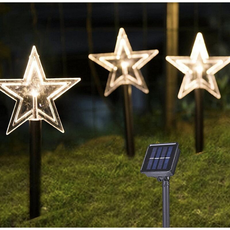 foto del prodotto catena luci di natale led a picchetto da giardino con pannello a ricarica solare 5 stelle