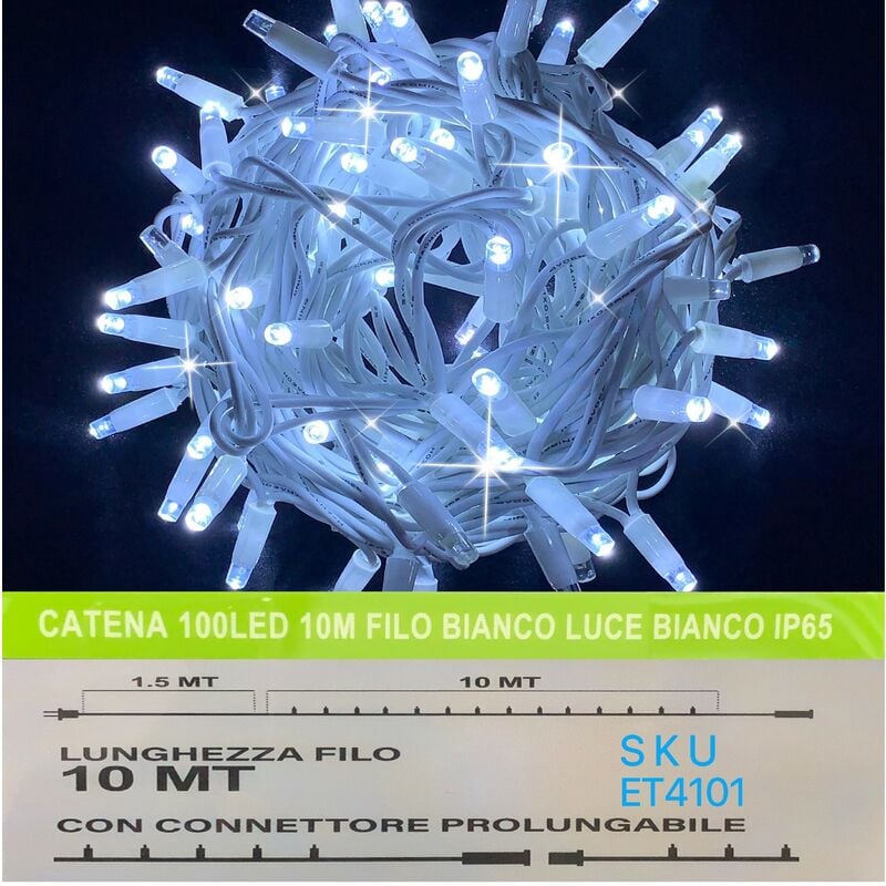 foto del prodotto catena luminosa 100 led 10 metri filo bianco luce bianco ip65 et4101