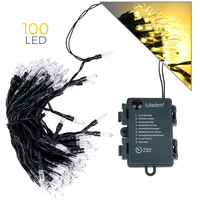 foto del prodotto catena luminosa 100 led a batteria con luce calda luci natalizie decorative con 8 modalita di illuminazione