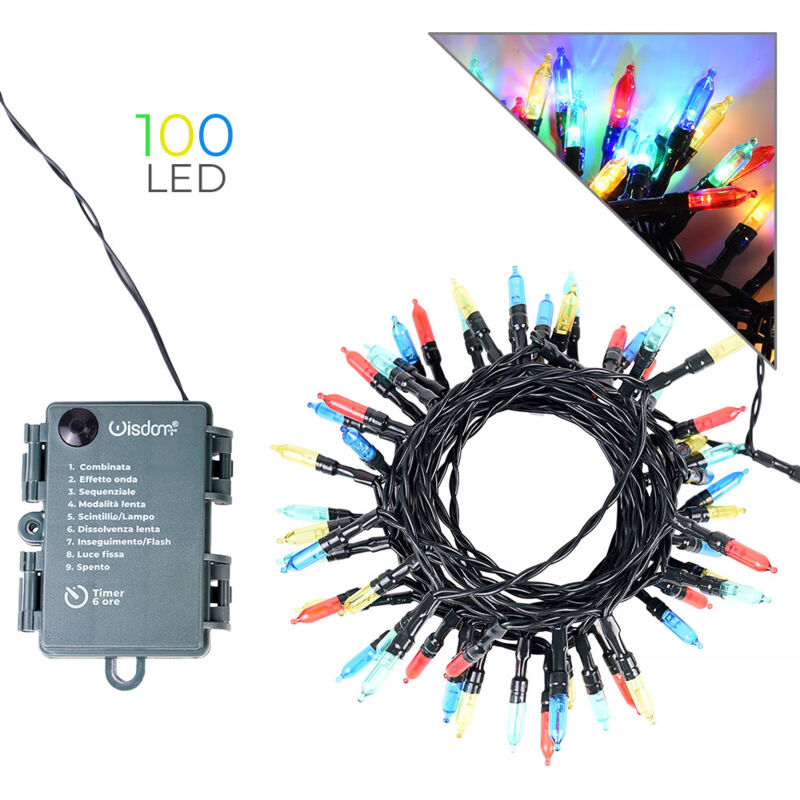 foto del prodotto catena luminosa 100 led a batteria luce multicolore ideale per decorazioni natalizie, feste e giardini