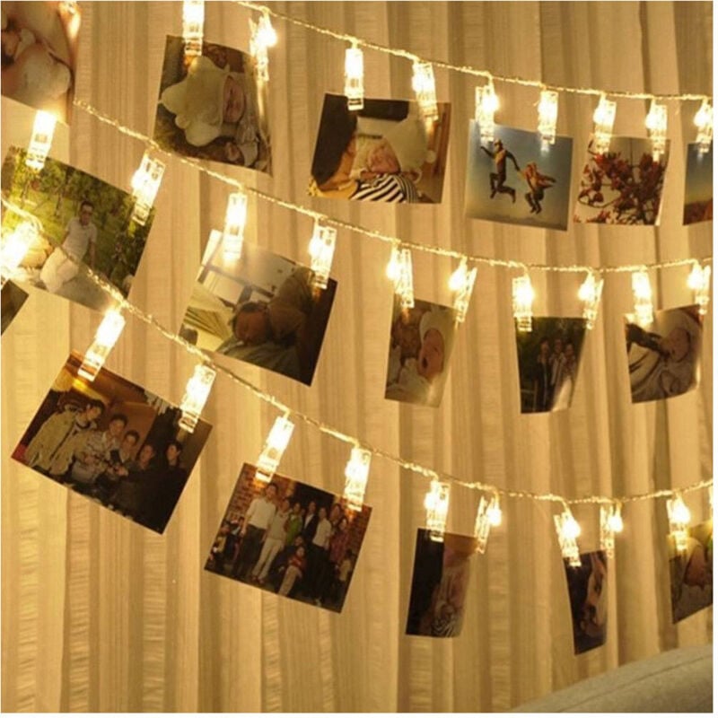 foto del prodotto catena luminosa 16 led con mollette ghirlanda stringa clip per appendere le foto trade shop traesio