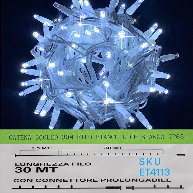 foto del prodotto catena luminosa 300 led 30 metri filo bianco luce bianco ip65 et4113