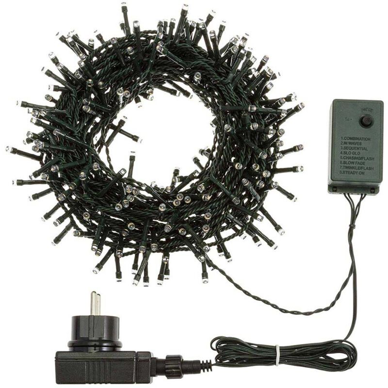 foto del prodotto catena luminosa 300 led bianco freddo uso interno esterno con controller 8 funz.