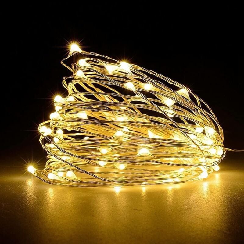 foto del prodotto catena luminosa a led, catena luminosa alimentata a batteria con 5m 50 led bianco caldo su filo d argento per camera da letto, festa, matrimonio 1pz