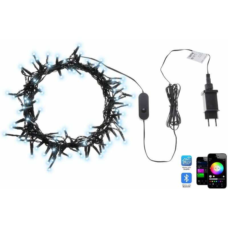 foto del prodotto catena luminosa a led con 100 luci con cambio di colore controllato da app 1350 cm con timer e interruttore nero igaliku