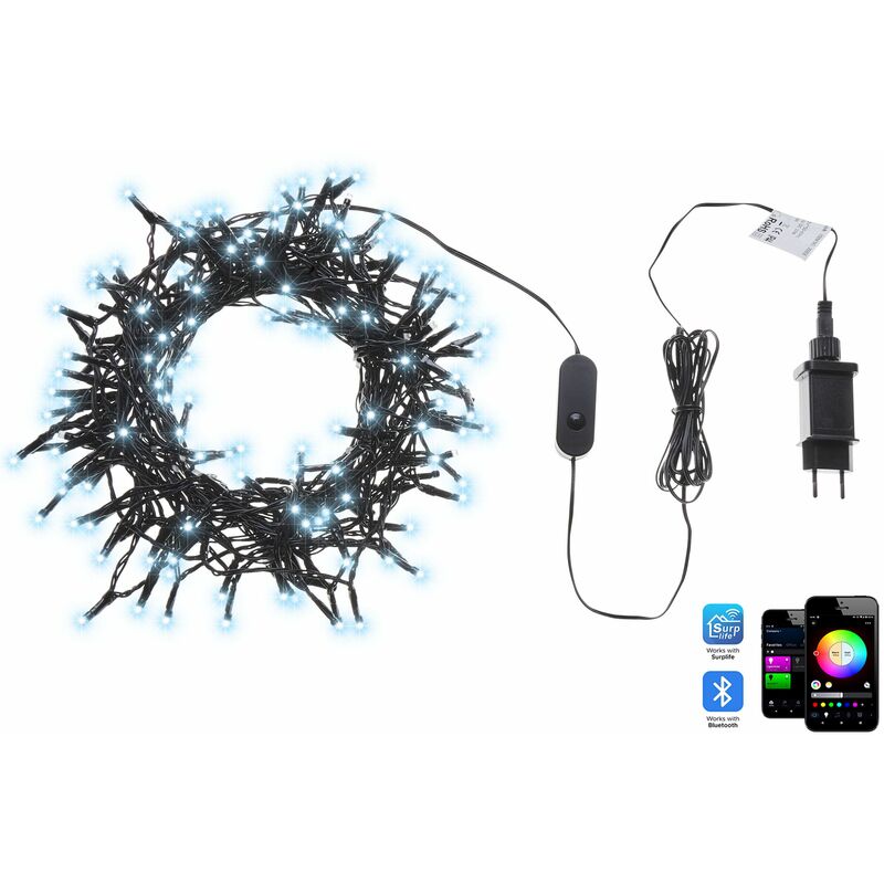 foto del prodotto catena luminosa a led con 100 luci con cambio di colore controllato da app 2700 cm con timer e interruttore nero igaliku