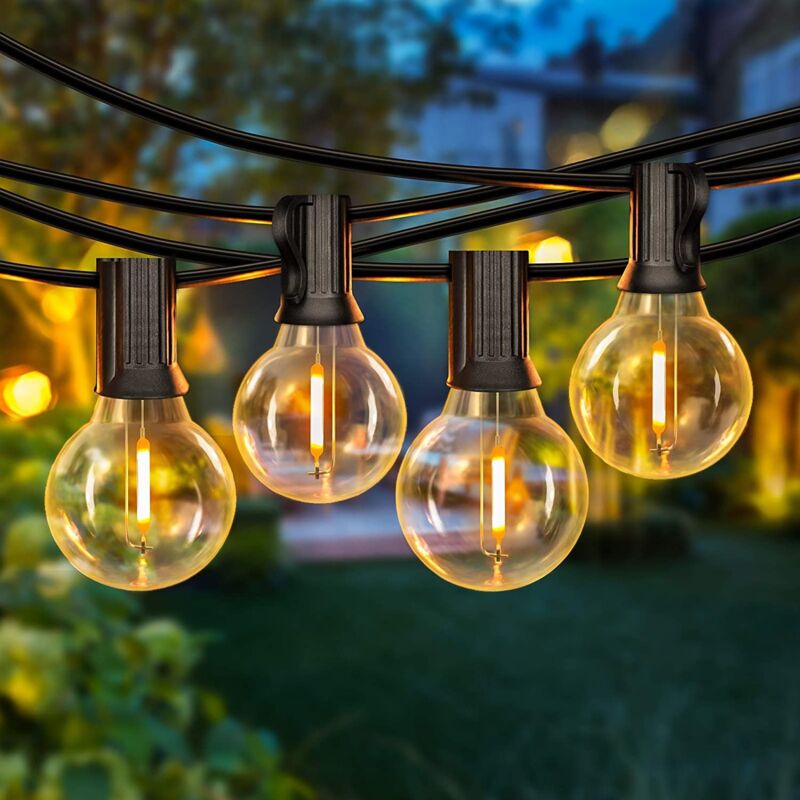 foto del prodotto catena luminosa a led da esterno da 25 piedi con 25 lampadine infrangibili g40, luci di natale resistenti alle intemperie, luci da giardino per