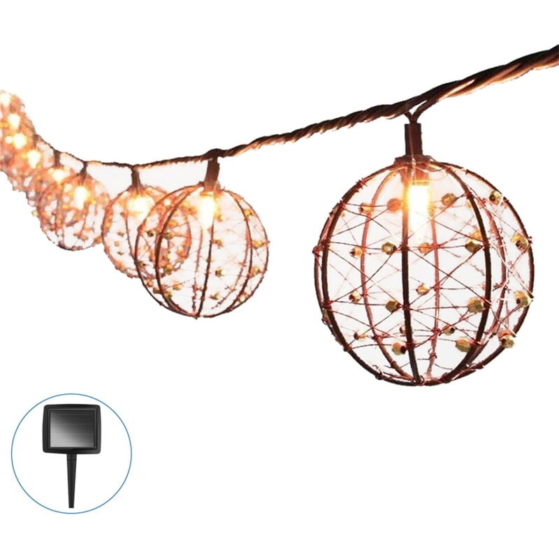 foto del prodotto catena luminosa a led decorativa con pannello solare 3,8 metri 10 sfere bianco caldo 2200k wisdom