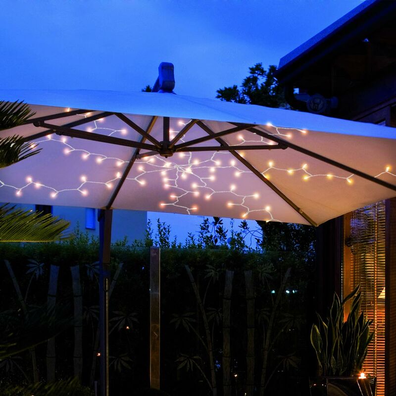 foto del prodotto catena luminosa a led per esterni lampada da giardino catena luminosa per feste, plastica trasparente, 120x 198lm 2700k bianco caldo, ip44, l 100 cm