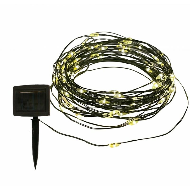 foto del prodotto catena luminosa con pannello solare 100 gocce di led bianco caldo