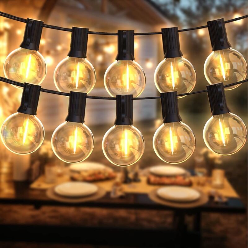 foto del prodotto catena luminosa da 15 m per esterni, catena luminosa a led con 26 lampadine in plastica e12 g40 per esterni, catena luminosa impermeabile ip45 per