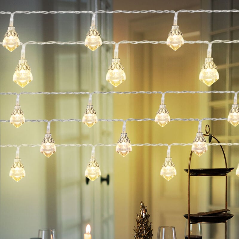 foto del prodotto catena luminosa decorazione natalizia catena luminosa con design a diamanti luce decorativa, plastica argentata, batteria 5x 10 led 3000k bianco