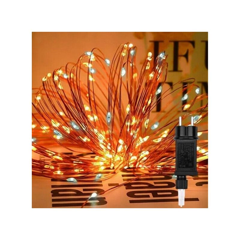 foto del prodotto catena luminosa di 300 micro led luci di natale caldo fisso e bianco freddo intermittente per esterni e interni