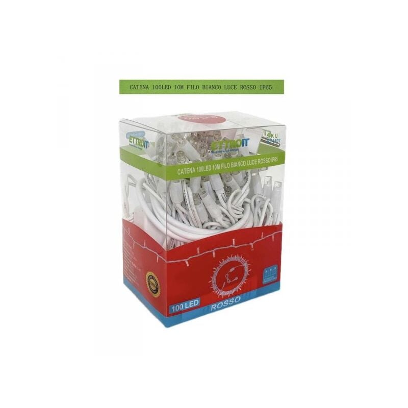 foto del prodotto catena luminosa di luci led ip65 10 metri con 100 led filo bianco luce rosso con connettore allungabile