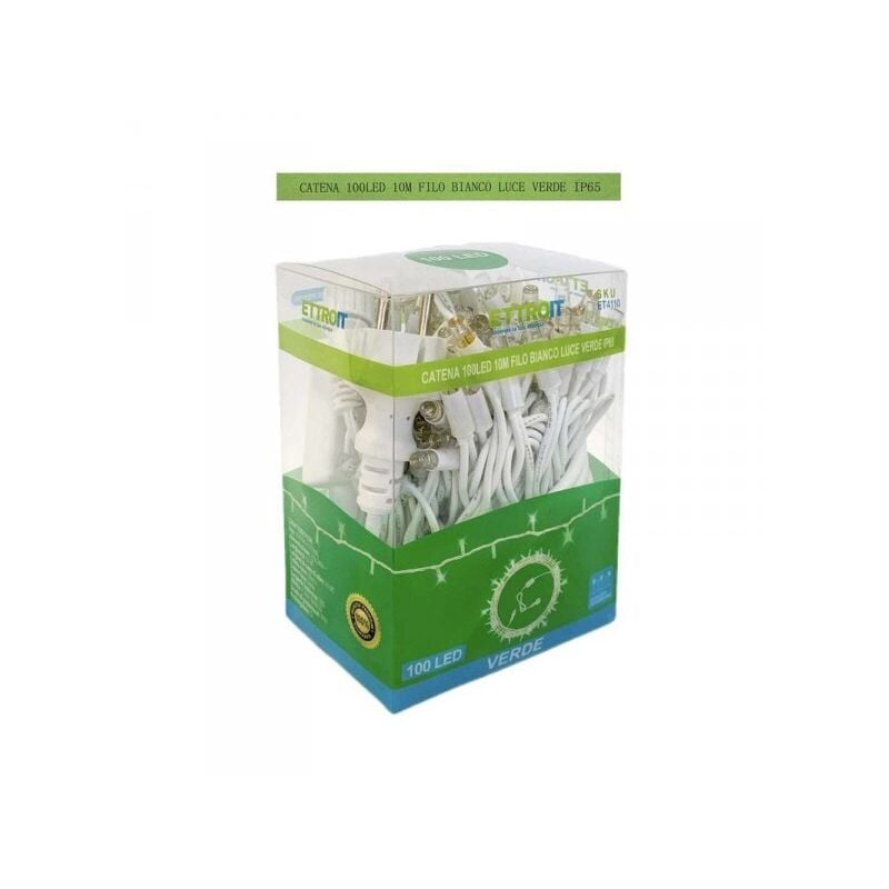 foto del prodotto catena luminosa di luci led ip65 10 metri con 100 led filo bianco luce verde con connettore allungabile