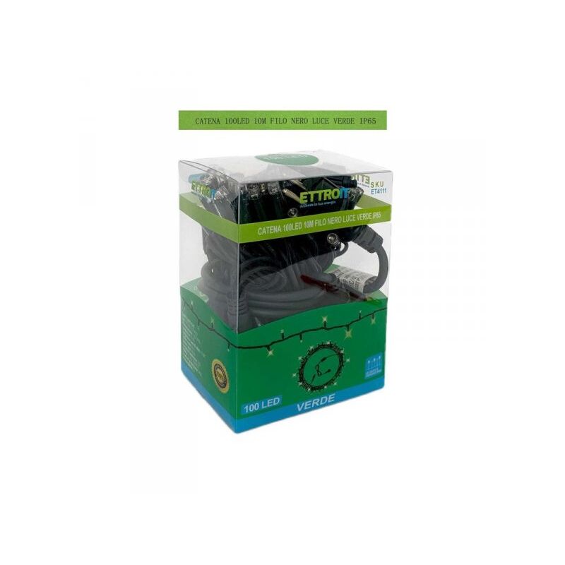 foto del prodotto catena luminosa di luci led ip65 10 metri con 100 led filo nero luce verde con connettore allungabile