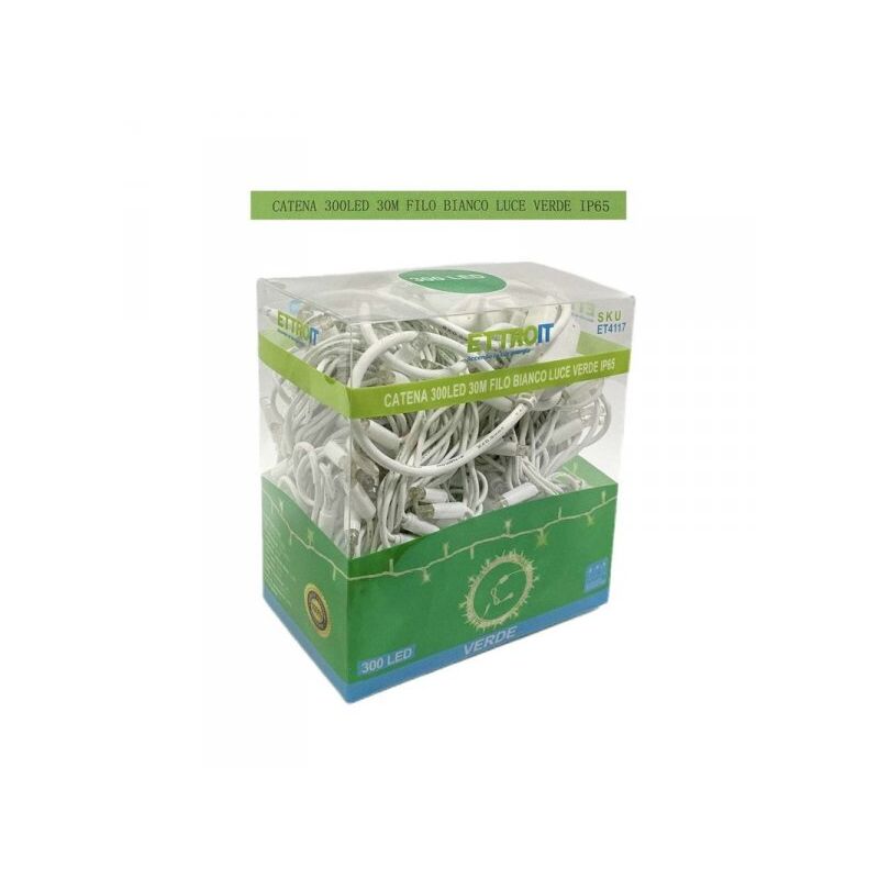 foto del prodotto catena luminosa di luci led ip65 30 metri con 300 led filo bianco luce verde con connettore allungabile