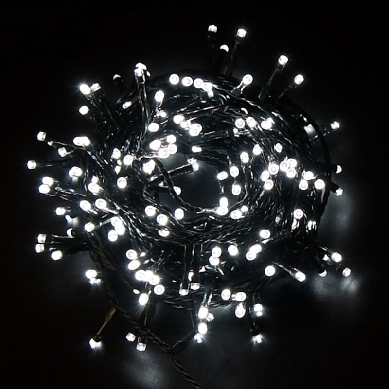foto del prodotto catena luminosa di natale a 200 led con 8 giochi di luce per uso interno esterno luce bianca 