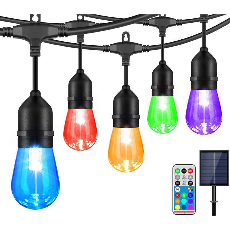 foto del prodotto catena luminosa esterno 14m pannello solare 15 lampadine s14 rgbw luci di natale