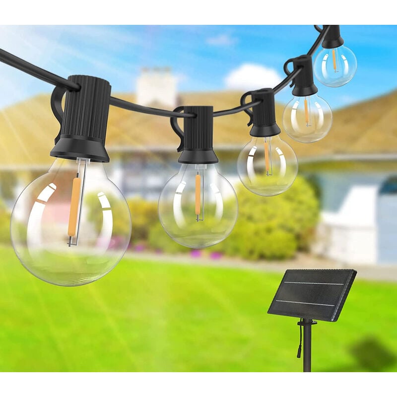 foto del prodotto catena luminosa esterno con pannello solare 30 lampadine 10mt luce bianca b0540