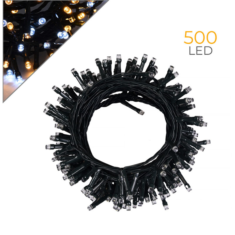 foto del prodotto catena luminosa led 500 luci bianche e gialle versatilita per interni ed esterni con protezione ip44