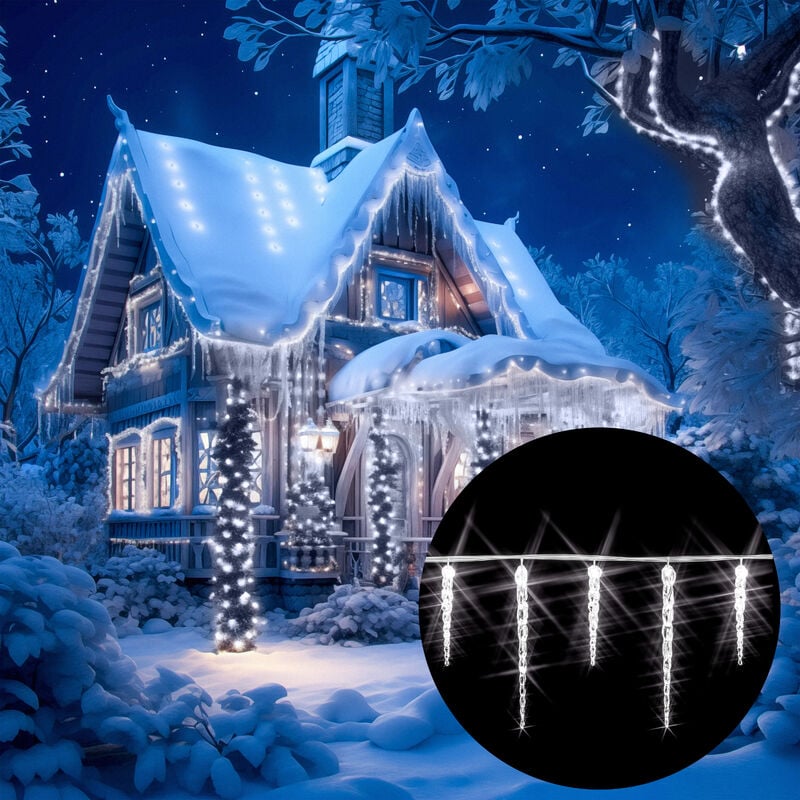 foto del prodotto catena luminosa led con stalattiti di ghiaccio illuminazione natale ghirlanda di luci 40 icicles led white en deuba