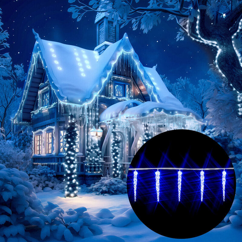 foto del prodotto catena luminosa led con stalattiti di ghiaccio illuminazione natale ghirlanda di luci 80 stalattiti ghiaccio led blu deuba