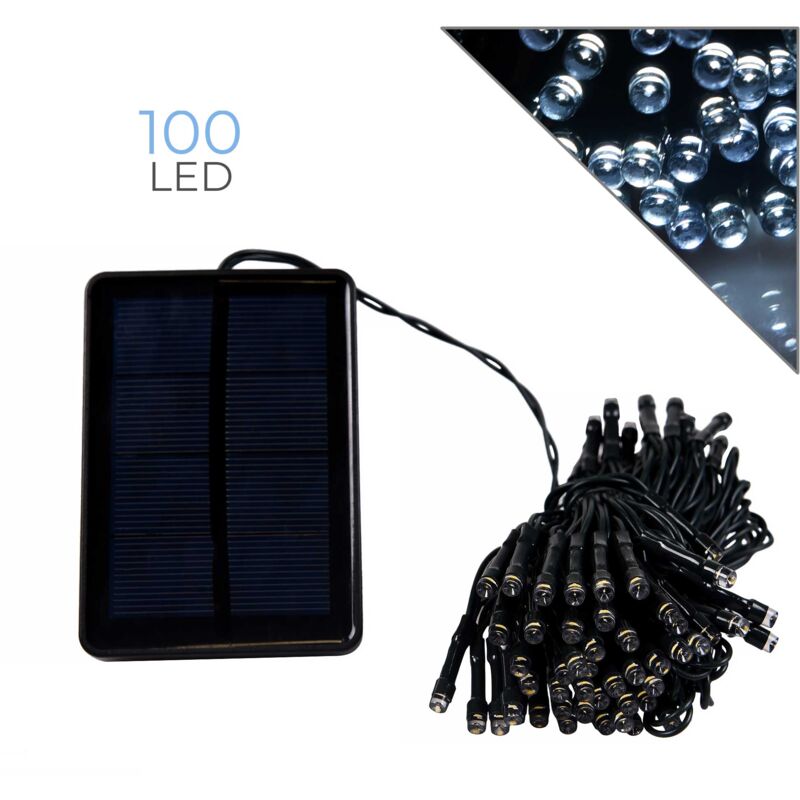 foto del prodotto catena luminosa led solare 7 metri con 100 luci bianche ideale per decorazioni natalizie di alberi giardini e piante
