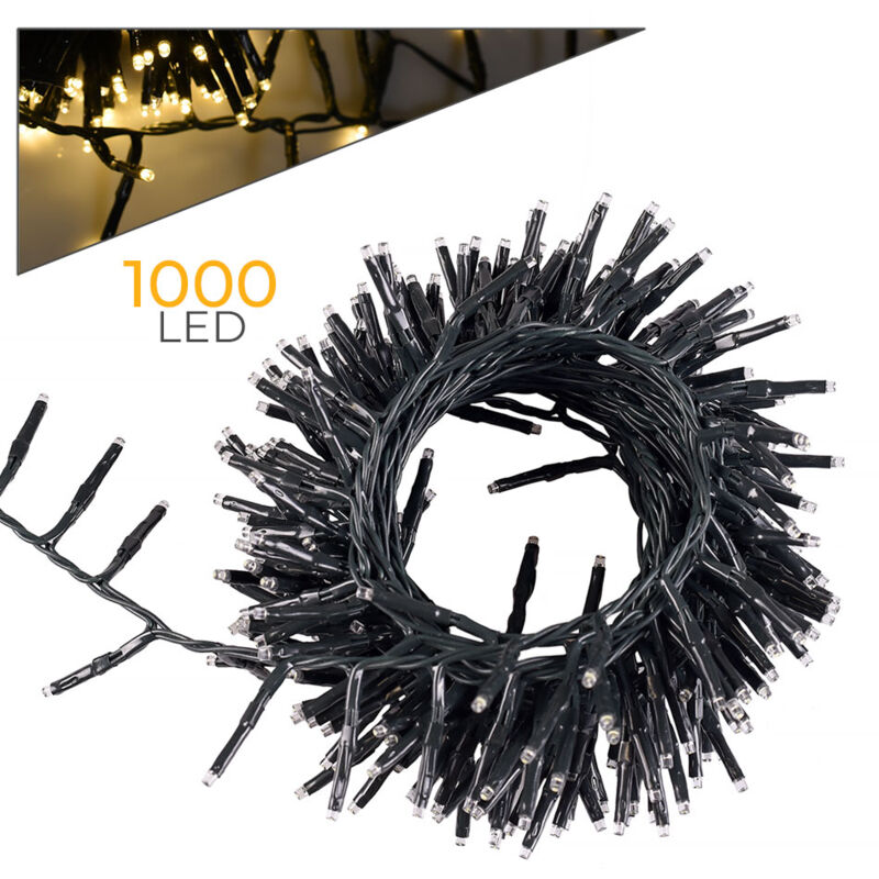foto del prodotto catena luminosa millepiedi 1000 led a luce calda 20 metri per decorazioni natalizie e giardino cavo verde flessibile e trasformatore 31v per