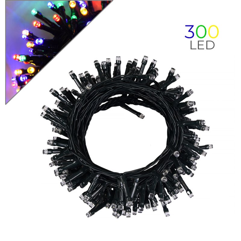 foto del prodotto catena luminosa multicolore da 300 led 15mt con cavo verde e controller 31v decorazione esterno interno