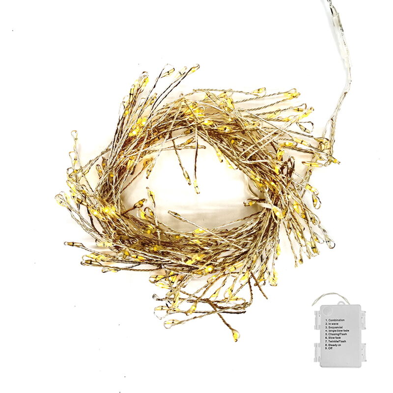 foto del prodotto catena luminosa natale 200 led su 2 mt cavo rame effetto foglia ip44 a batteria