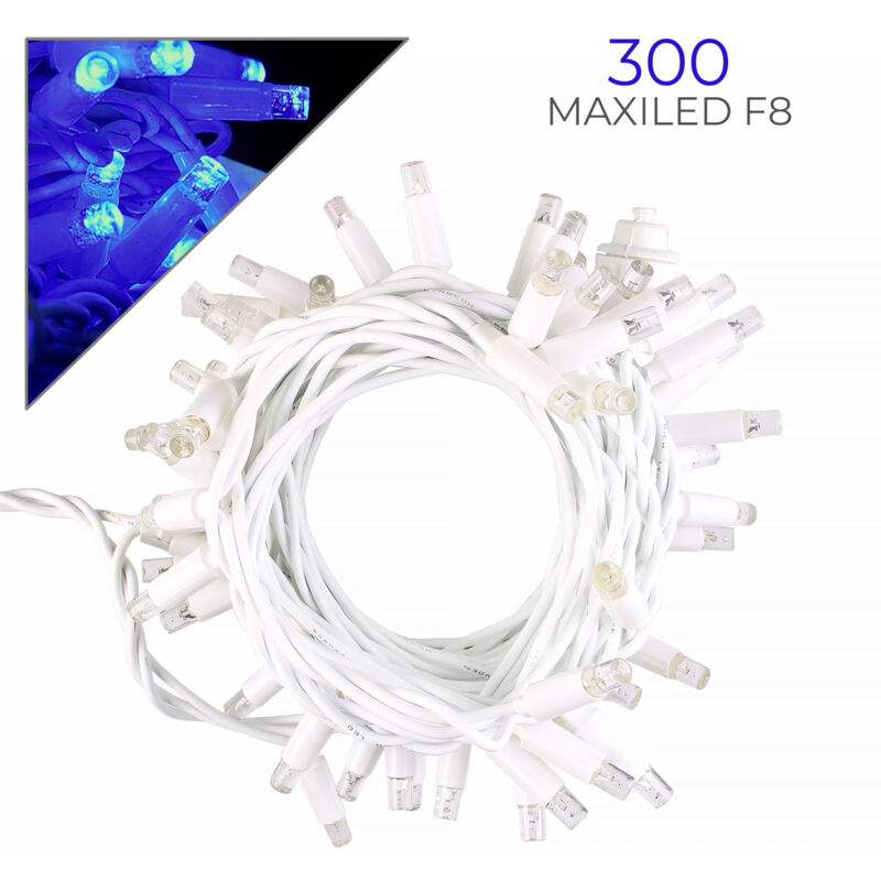 foto del prodotto catena luminosa natalizia 30 metri con 300 maxi led luci blu fisse e bianche flash effetto cielo stellato ideale per decorazioni esterne