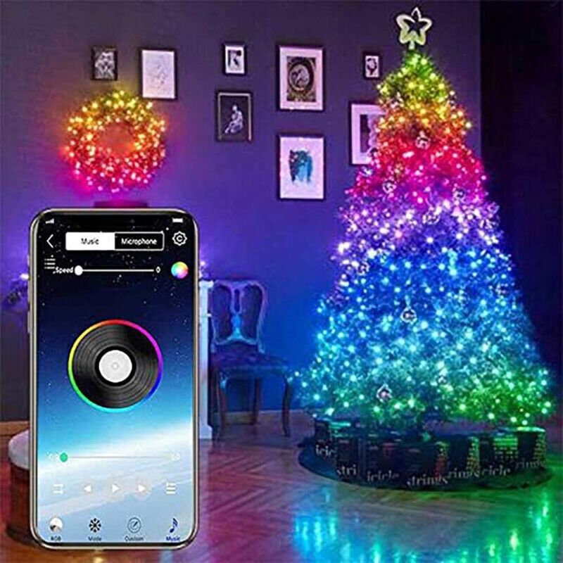 foto del prodotto catena luminosa natalizia, catena luminosa festiva, catena luminosa connessa per albero di natale, controllabile tramite smartphone, luci decorative