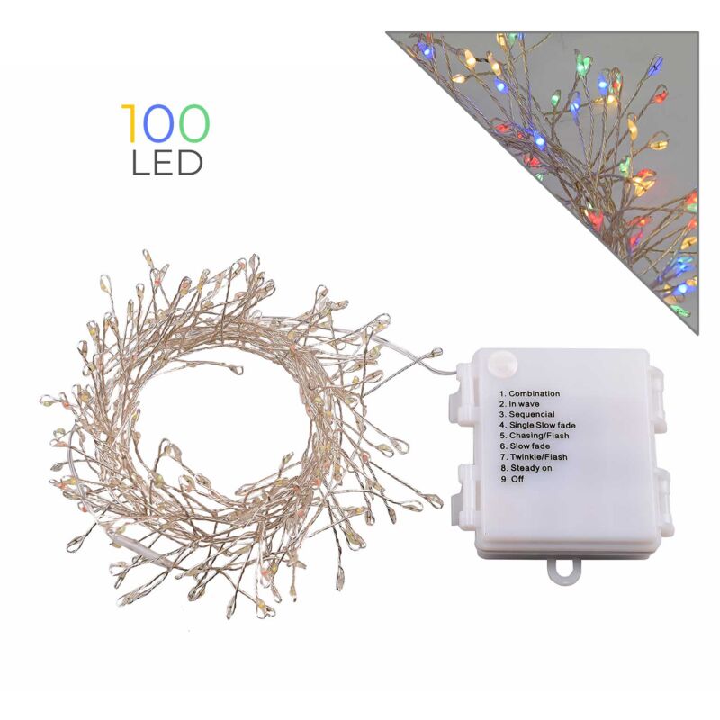 foto del prodotto catena luminosa natalizia multicolore a batteria con 200 micro led su cavo di rame da 2 metri effetto ramo ideale per interni ed esterni