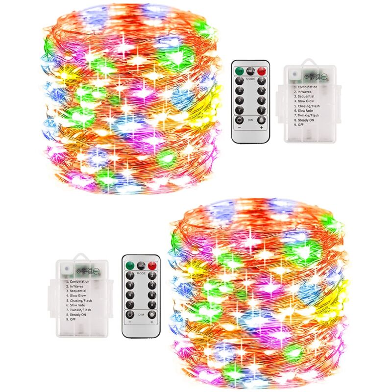 foto del prodotto catena luminosa per esterni, 2 pezzi, 10 m, 100 led, 8 modalit , filo di rame, impermeabile, ip68, con telecomando e timer per natale, feste,
