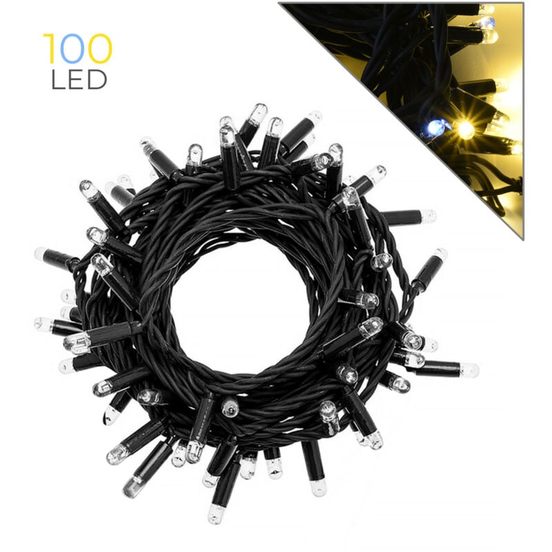 foto del prodotto catena luminosa professionale 100 maxi led f8 cavo nero luce calda fissa e bianca intermittente ideale per feste matrimoni e giardini