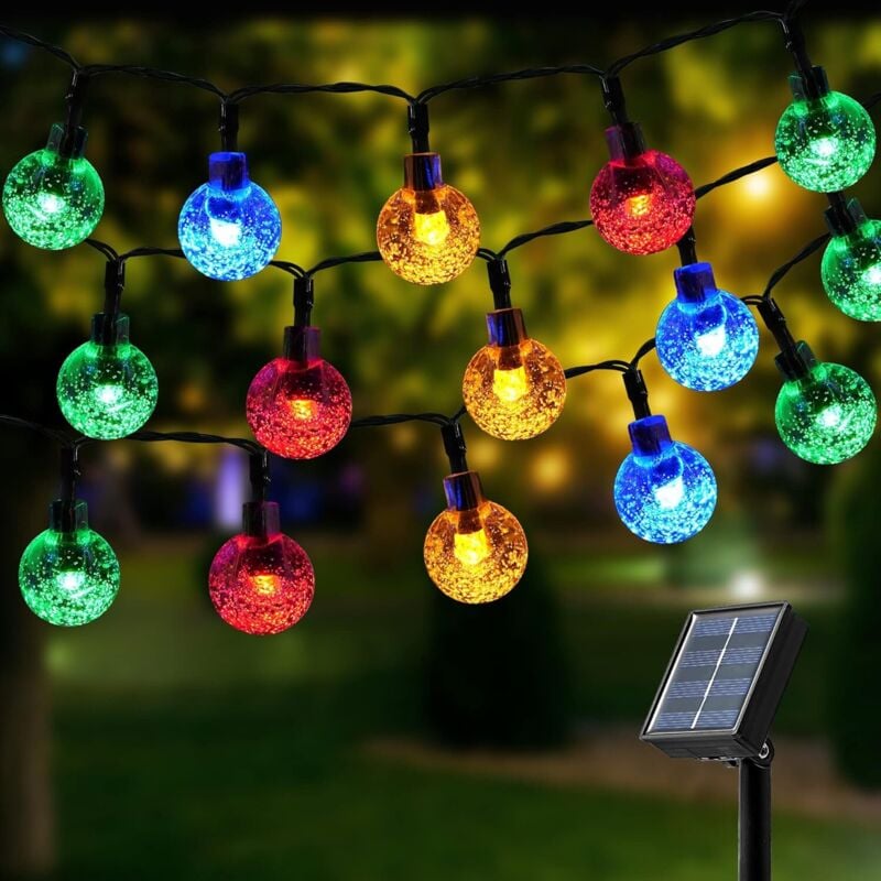 foto del prodotto catena luminosa solare, 100 led, 12 milioni di colori, luci a sfera di cristallo, 8 modalit , luci solari impermeabili, per decorazioni esterne,