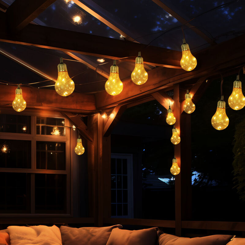 foto del prodotto catena luminosa solare a led da esterno, 10 lampadine, catena luminosa, decorazione solare per balcone esterno, corda di canapa, led 3 watt bianco