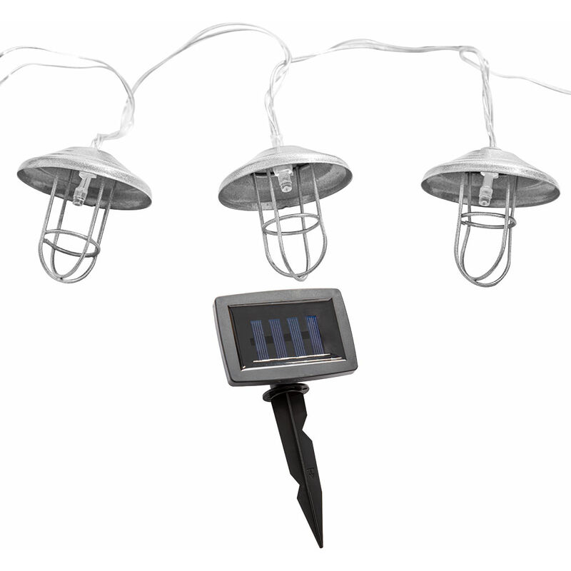 foto del prodotto catena luminosa solare a led, lampada solare da esterno, decorazione da giardino, stile country, picchetto a batteria, argento, 10x led bianco caldo,