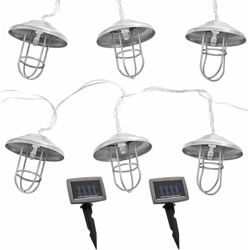 foto del prodotto catena luminosa solare a led, lampada solare da esterno, decorazione da giardino, stile country, picchetto a batteria, argento, 20x led bianco caldo,