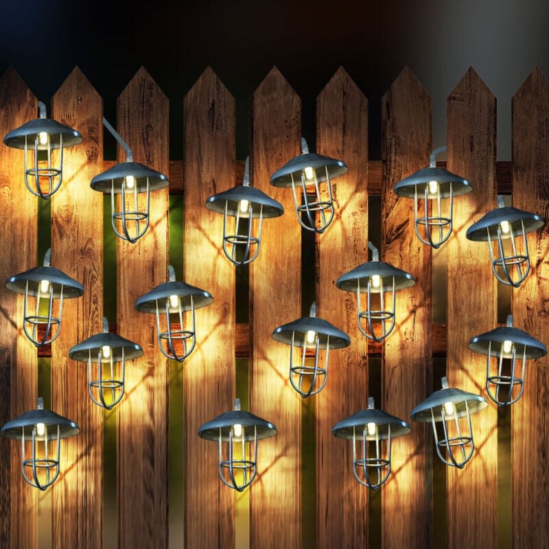 foto del prodotto catena luminosa solare a led, lampada solare da esterno, decorazione da giardino, stile country, picchetto a batteria, argento, 20x led bianco caldo,